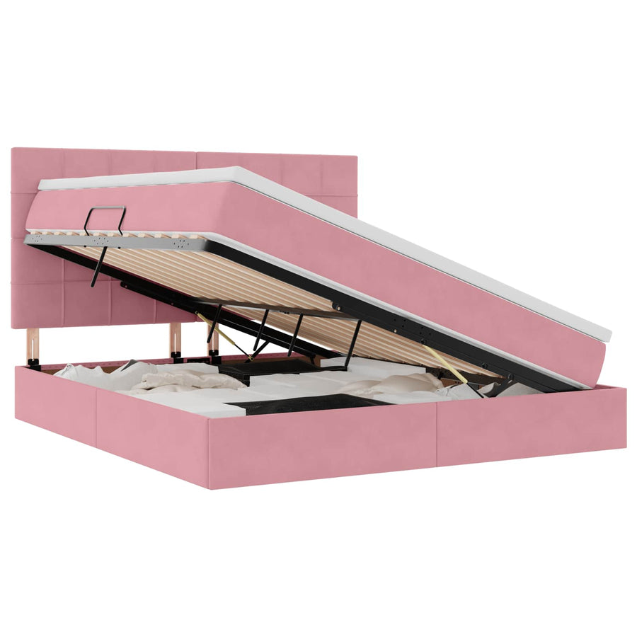 Opbergbed met LED met matras Roze 180 x 200 cm Fluweel