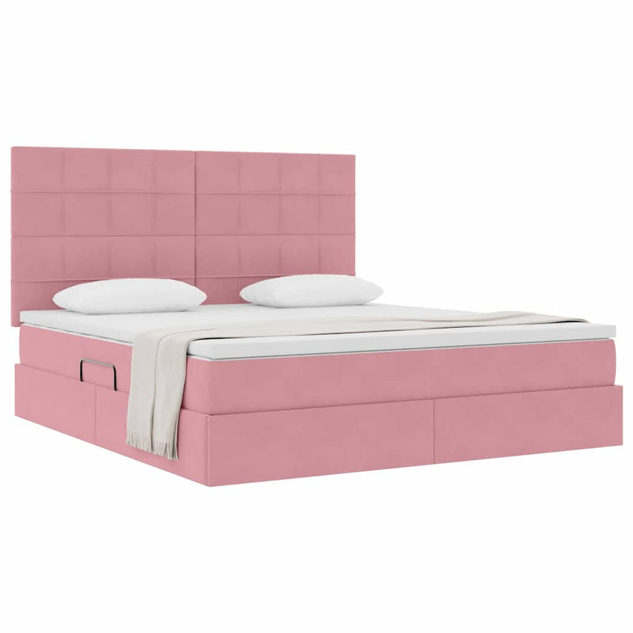Opbergbed met LED met matras Roze 180 x 200 cm Fluweel
