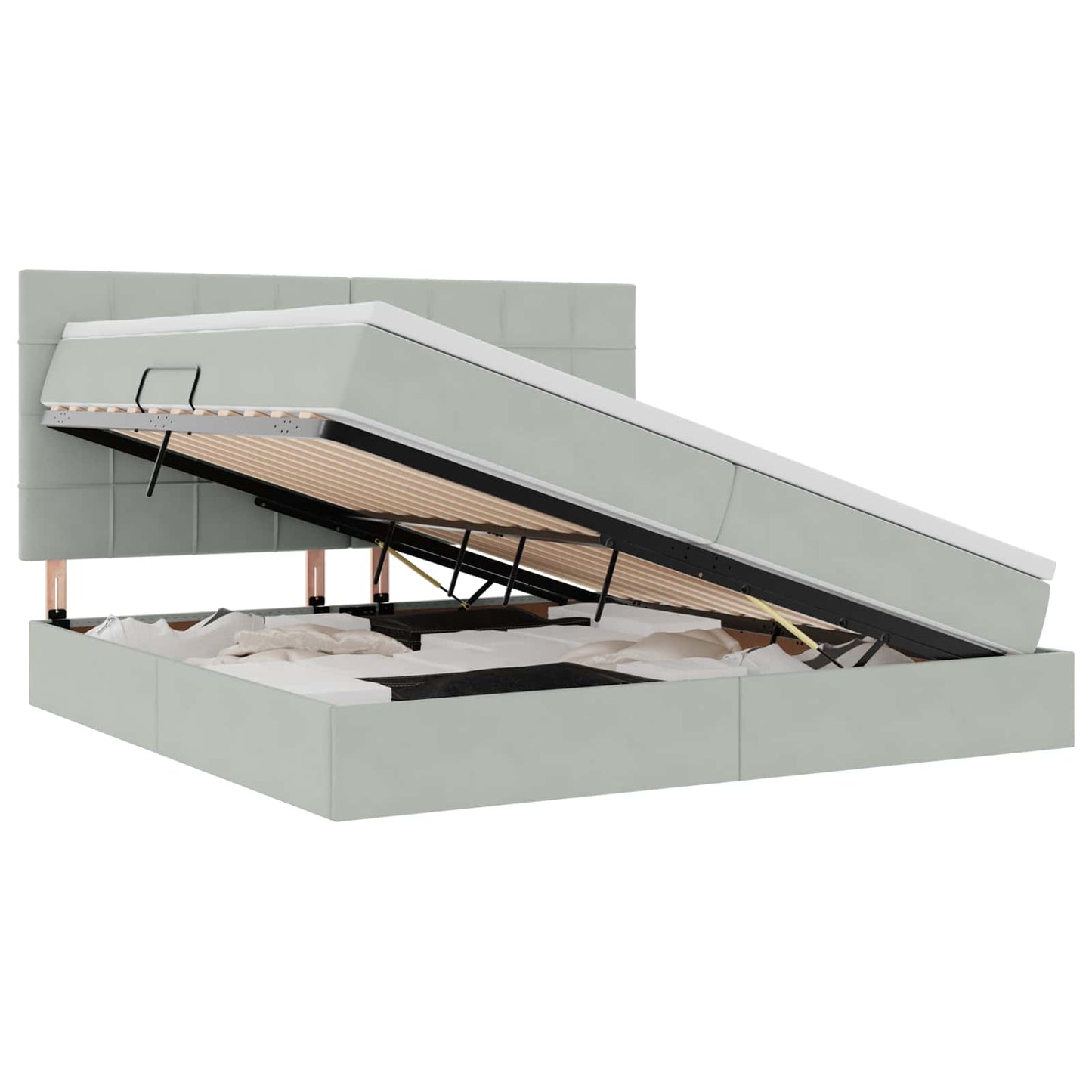 Opbergbed met LED met matras Lichtgrijs 200 x 200 cm Fluweel