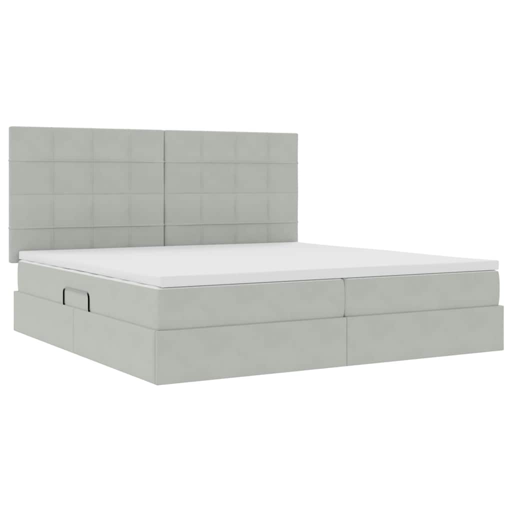 Opbergbed met LED met matras Lichtgrijs 200 x 200 cm Fluweel