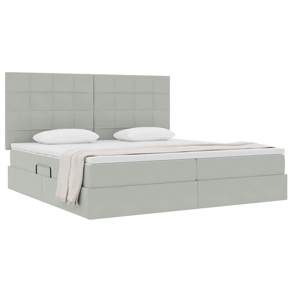 Opbergbed met LED met matras Lichtgrijs 200 x 200 cm Fluweel