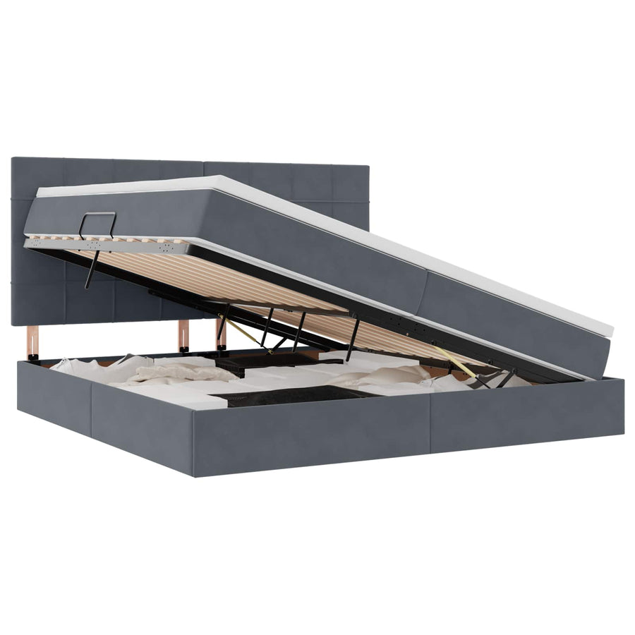 Opbergbed met LED met matras Donkergrijs 200 x 200 cm Fluweel