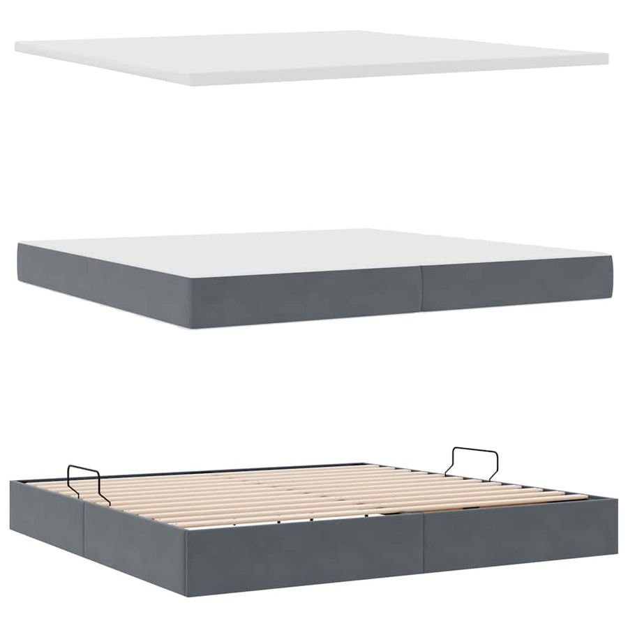Opbergbed met LED met matras Donkergrijs 200 x 200 cm Fluweel