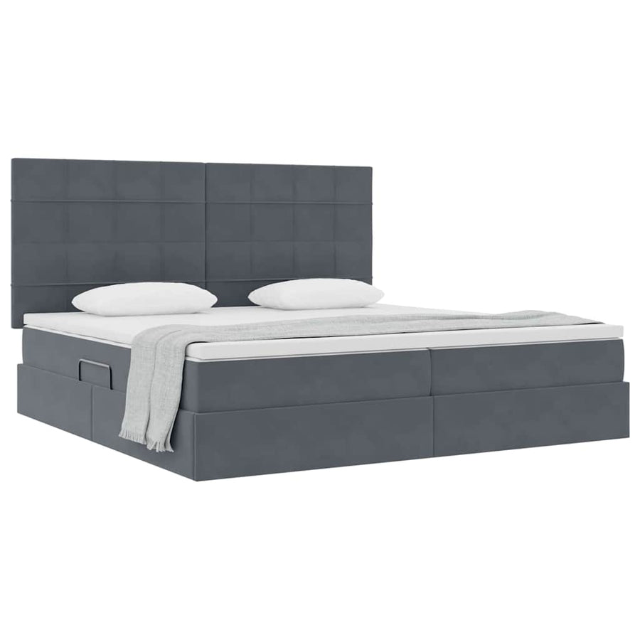 Opbergbed met LED met matras Donkergrijs 200 x 200 cm Fluweel