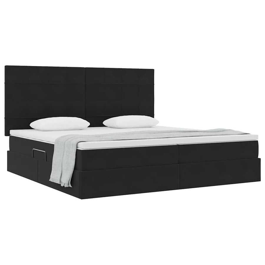 Opbergbed met LED met matras Zwart 200 x 200 cm Fluweel