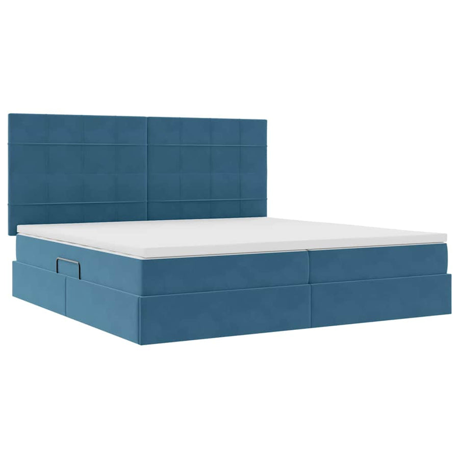 Opbergbed met LED met matras Donkerblauw 200 x 200 cm Fluweel