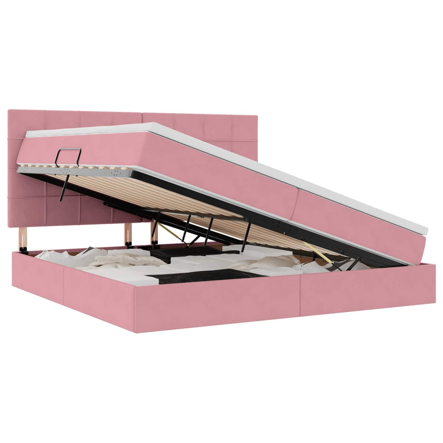 Opbergbed met LED met matras Roze 200 x 200 cm Fluweel