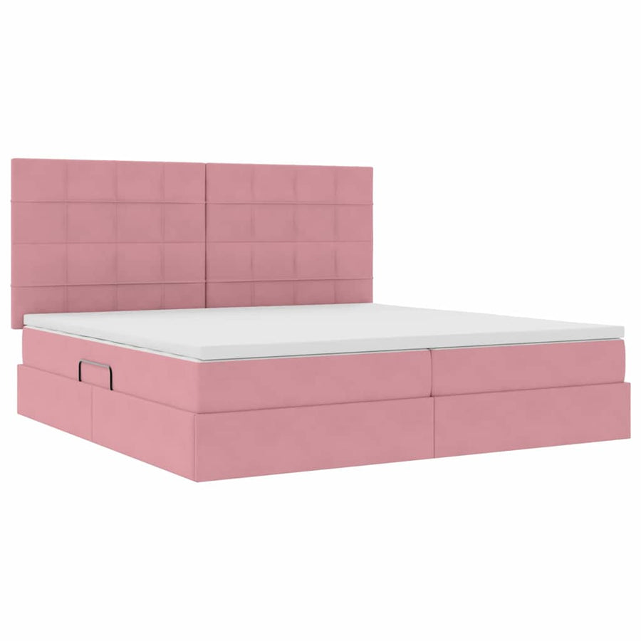 Opbergbed met LED met matras Roze 200 x 200 cm Fluweel