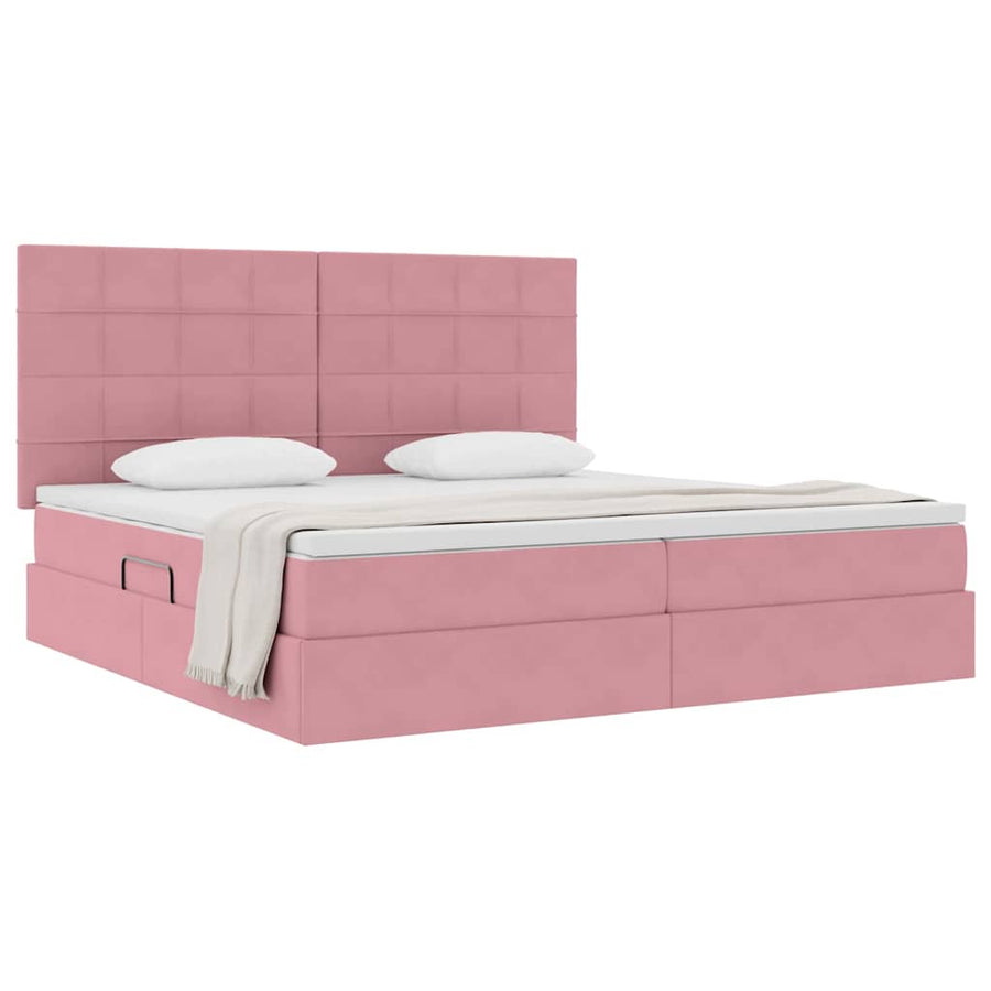 Opbergbed met LED met matras Roze 200 x 200 cm Fluweel