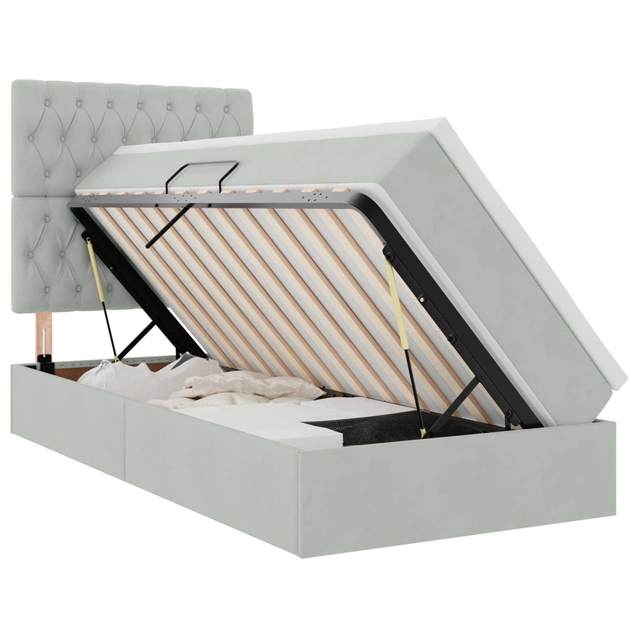 Opslag bed met matras met matras Lichtgrijs 90 x 190 cm Fluweel