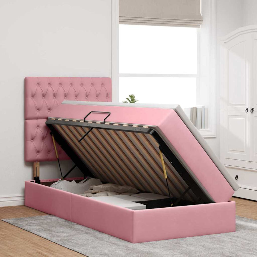 Opslag bed met matras met matras Roze 90 x 190 cm Fluweel
