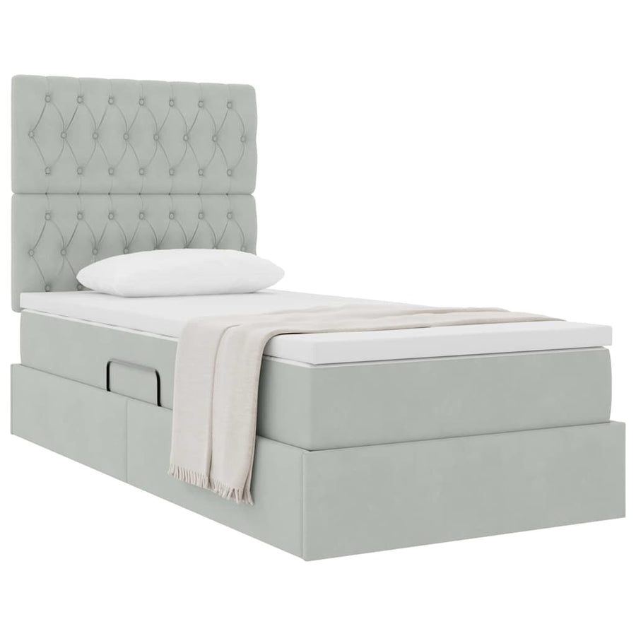 Opslag bed met matras met matras Lichtgrijs 90 x 200 cm Fluweel