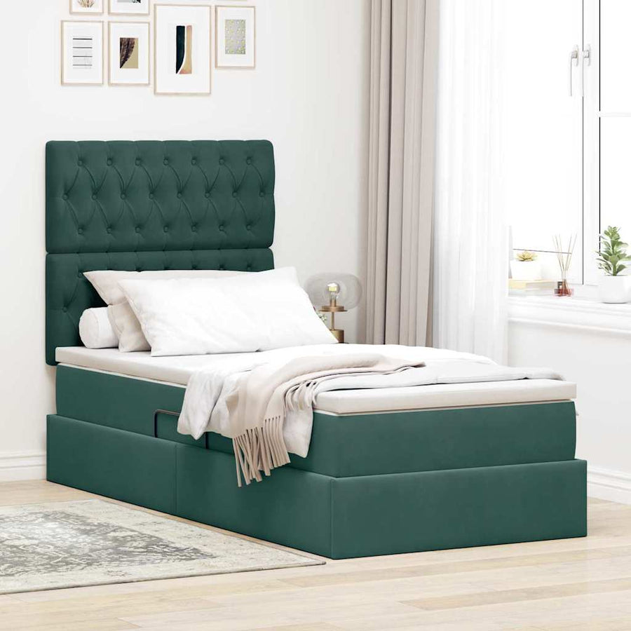 Opslag bed met matras Donkergroen 90 x 200 cm Fluweel