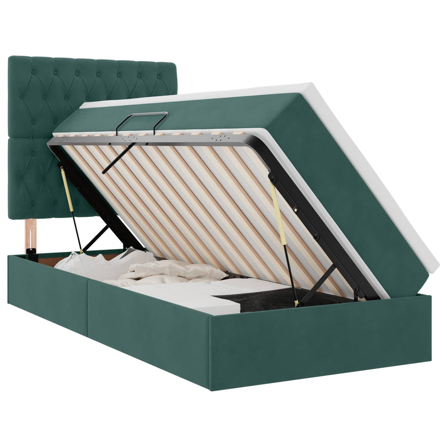 Opslag bed met matras Donkergroen 90 x 200 cm Fluweel