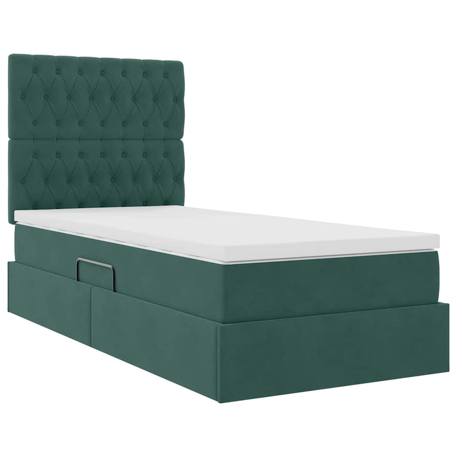 Opslag bed met matras Donkergroen 90 x 200 cm Fluweel