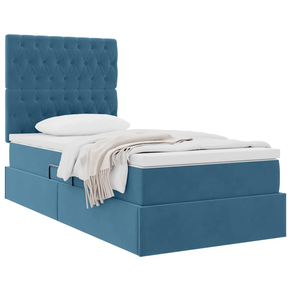 Opslag bed met matras Donkerblauw 90 x 200 cm Fluweel