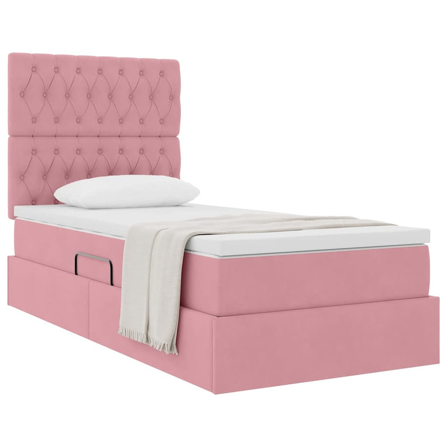 Opslag bed met matras met matras Roze 90 x 200 cm Fluweel