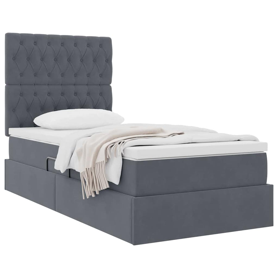 Opslag bed met matras Donkergrijs 100 x 200 cm Fluweel