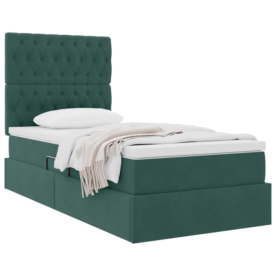 Opslag bed met matras Donkergroen 100 x 200 cm Fluweel