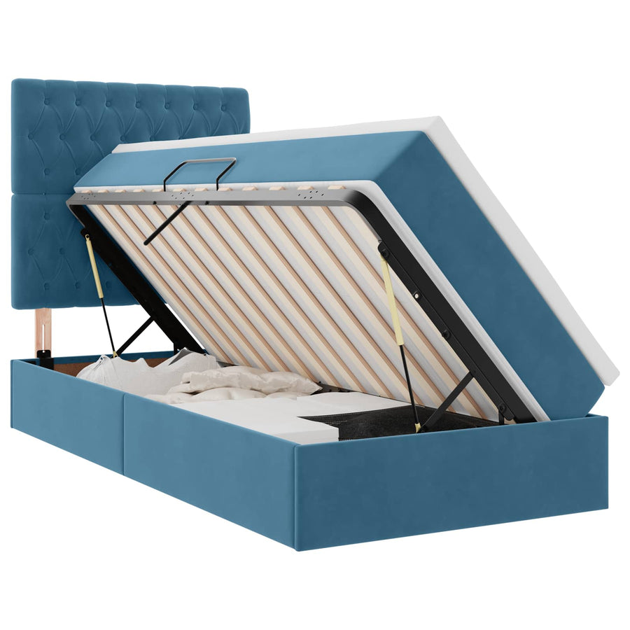 Opslag bed met matras Donkerblauw 100 x 200 cm Fluweel