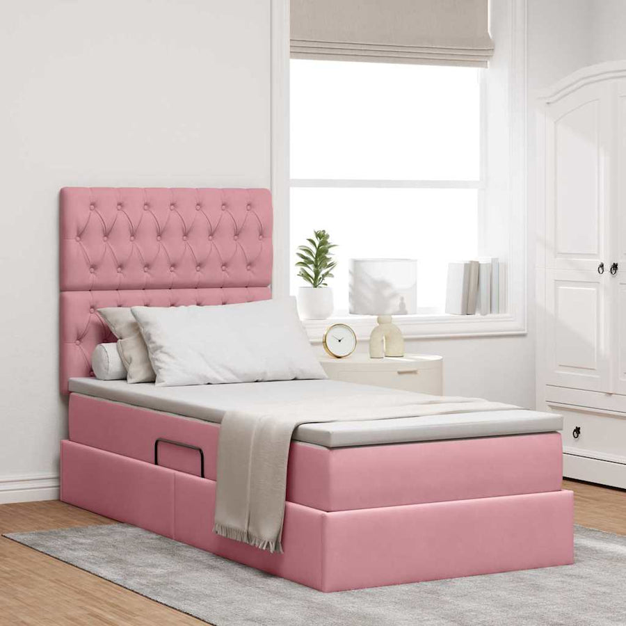 Opslag bed met matras met matras Roze 100 x 200 cm Fluweel