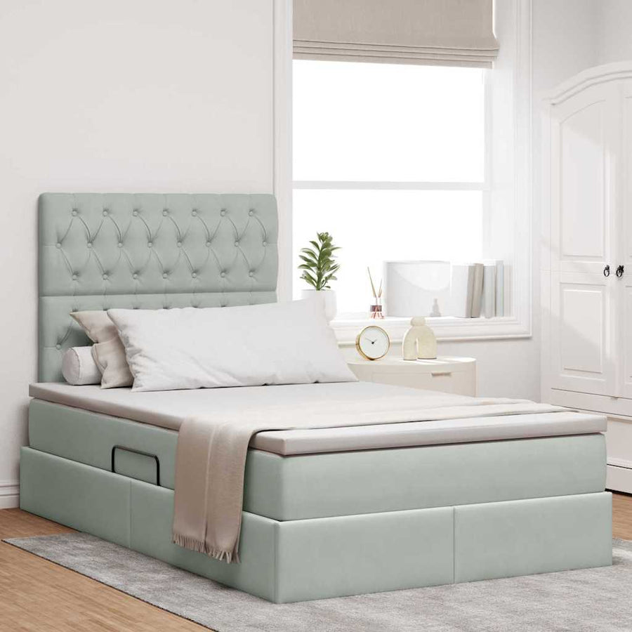 Opbergbed met LED met matras Lichtgrijs 120 x 200 cm Fluweel