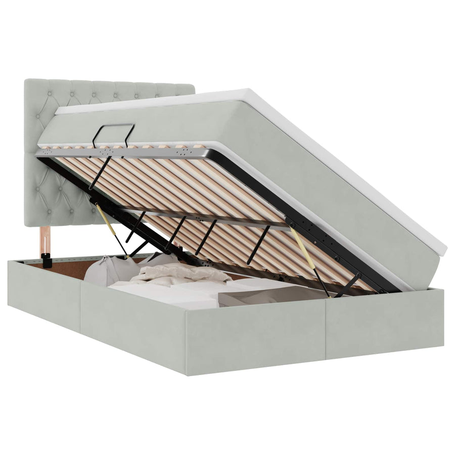Opbergbed met LED met matras Lichtgrijs 120 x 200 cm Fluweel