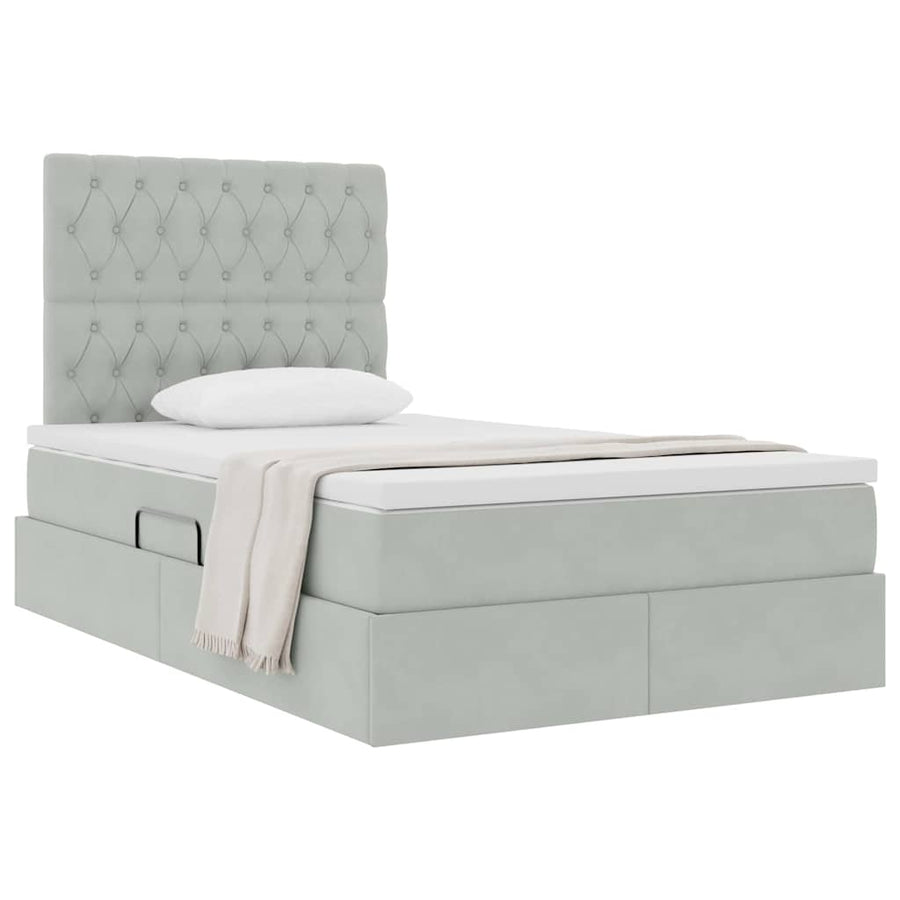 Opbergbed met LED met matras Lichtgrijs 120 x 200 cm Fluweel