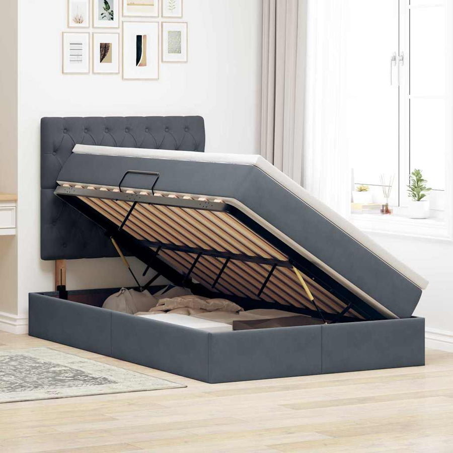 Opbergbed met LED met matras Donkergrijs 120 x 200 cm Fluweel