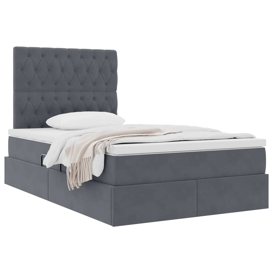 Opbergbed met LED met matras Donkergrijs 120 x 200 cm Fluweel