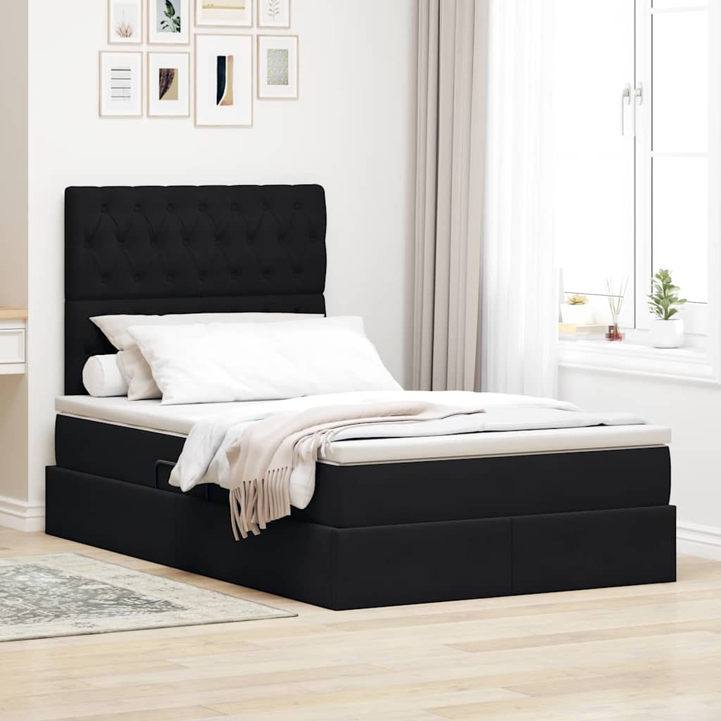 Opbergbed met LED met matras Zwart 120 x 200 cm Fluweel