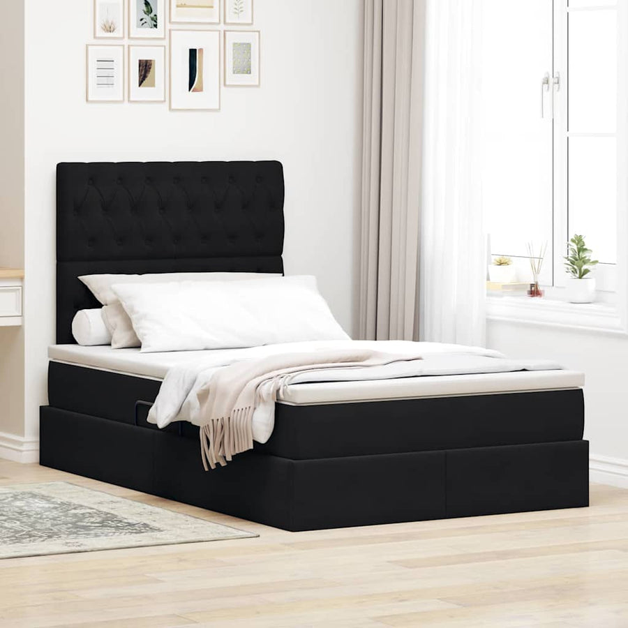 Opbergbed met LED met matras Zwart 120 x 200 cm Fluweel