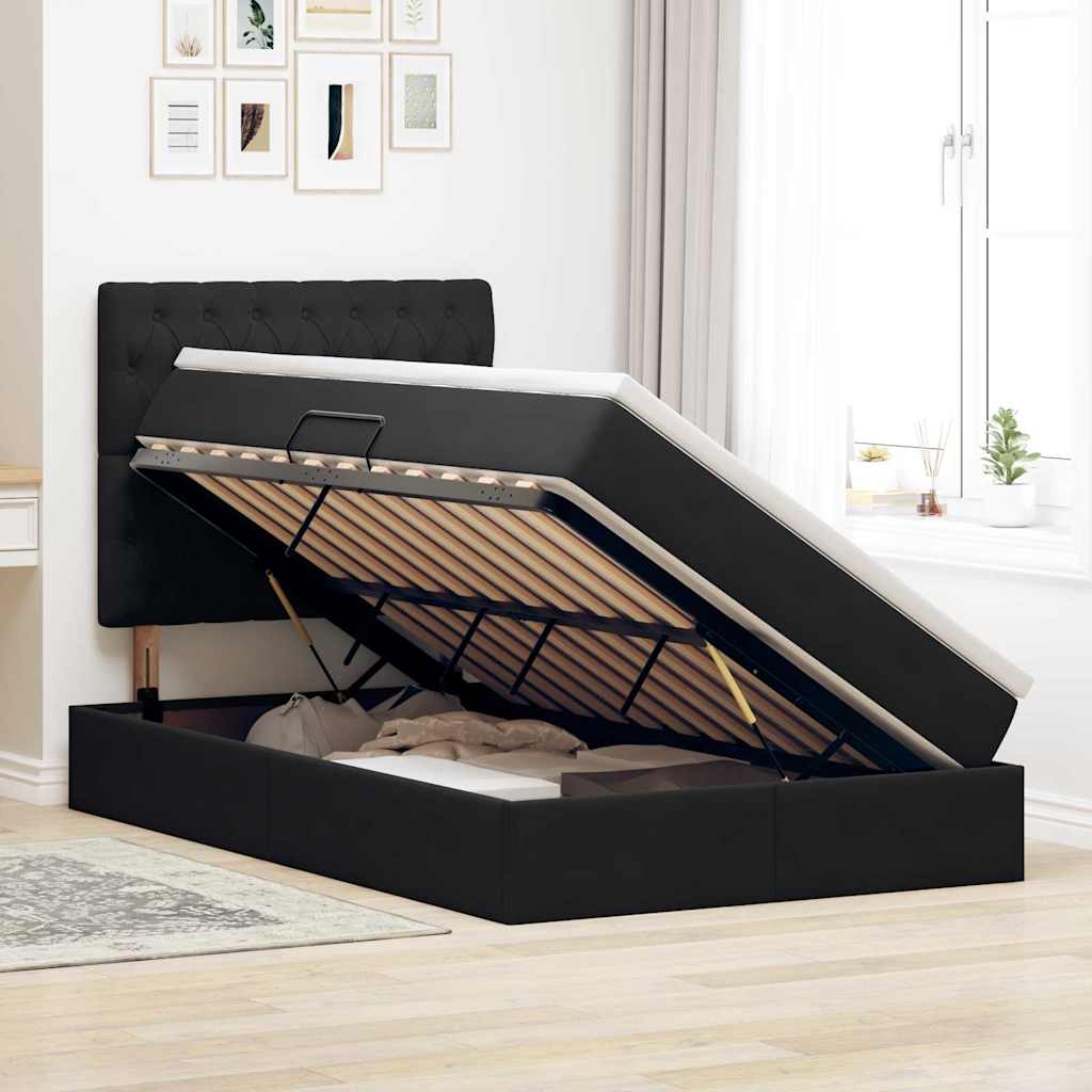 Opbergbed met LED met matras Zwart 120 x 200 cm Fluweel