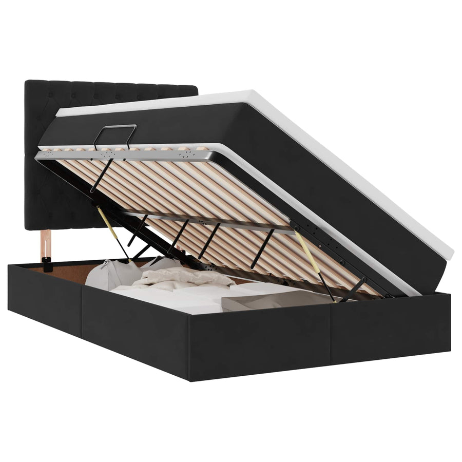 Opbergbed met LED met matras Zwart 120 x 200 cm Fluweel