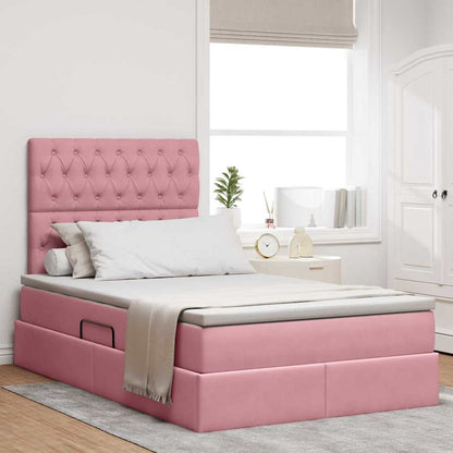 Opbergbed met LED met matras Roze 120 x 200 cm Fluweel
