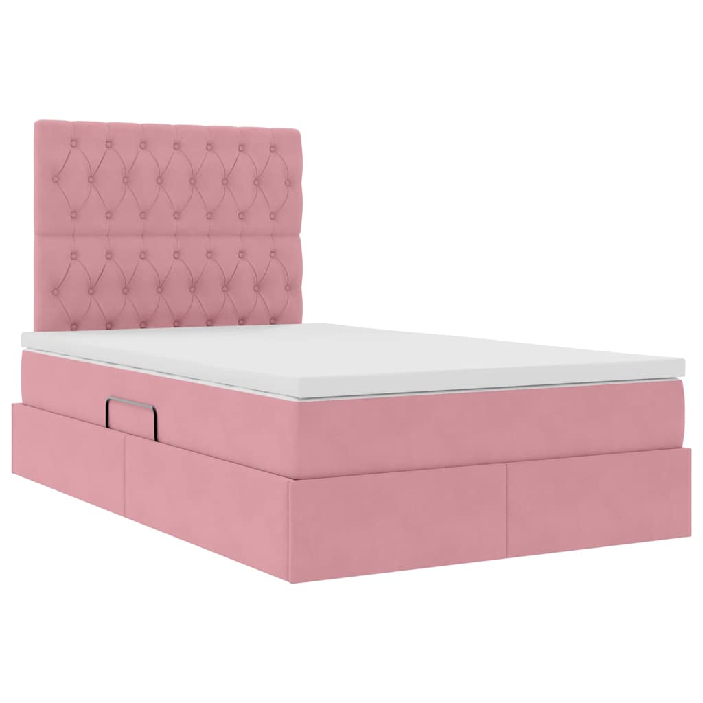 Opbergbed met LED met matras Roze 120 x 200 cm Fluweel