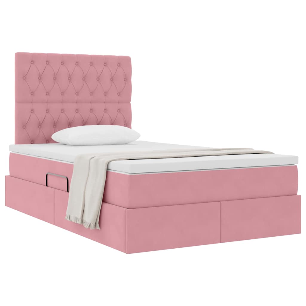 Opbergbed met LED met matras Roze 120 x 200 cm Fluweel