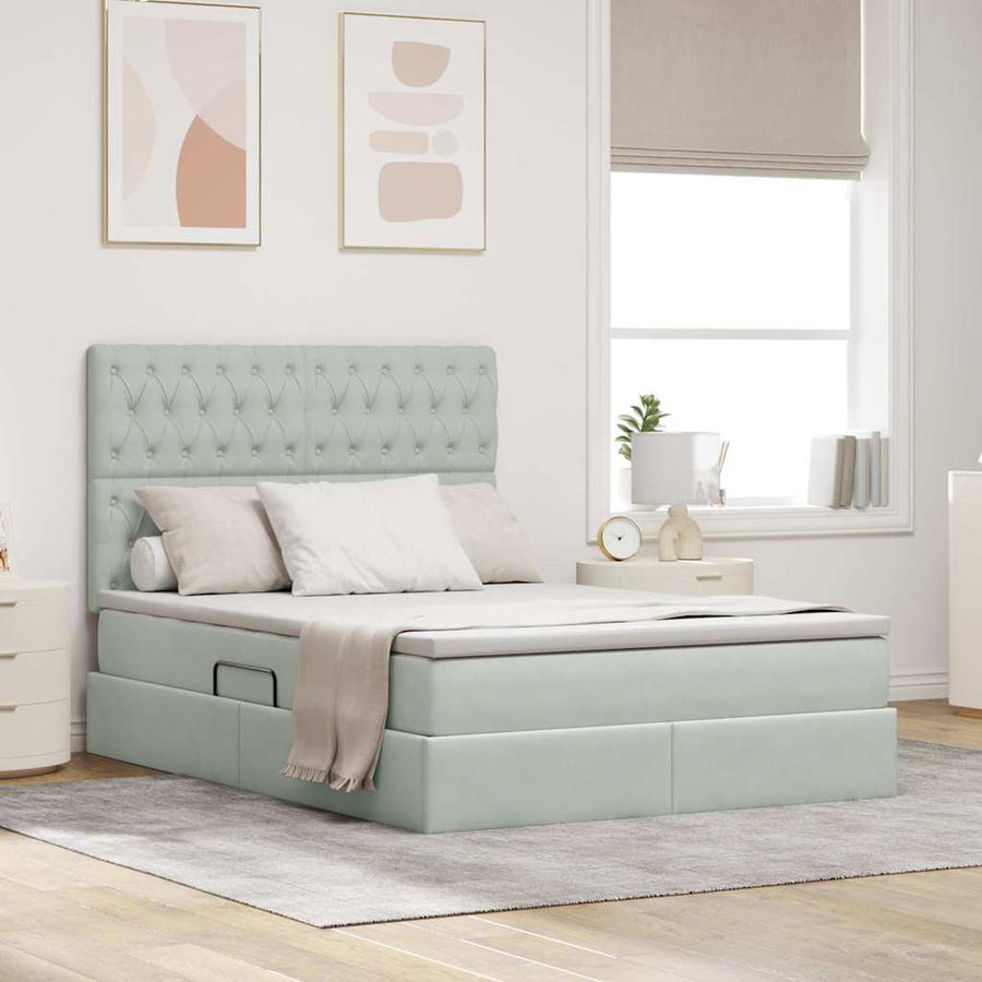 Opbergbed met LED met matras Lichtgrijs 140 x 190 cm Fluweel
