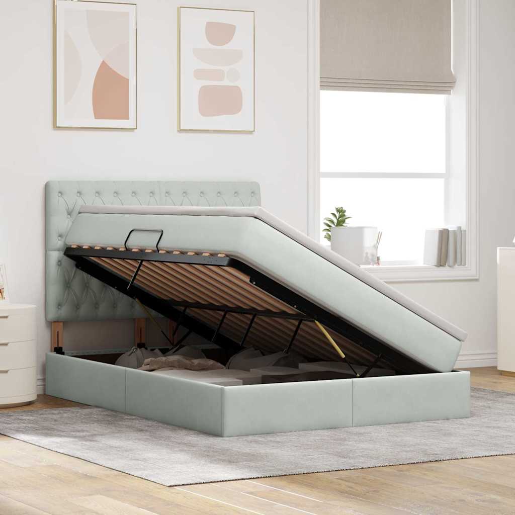 Opbergbed met LED met matras Lichtgrijs 140 x 190 cm Fluweel