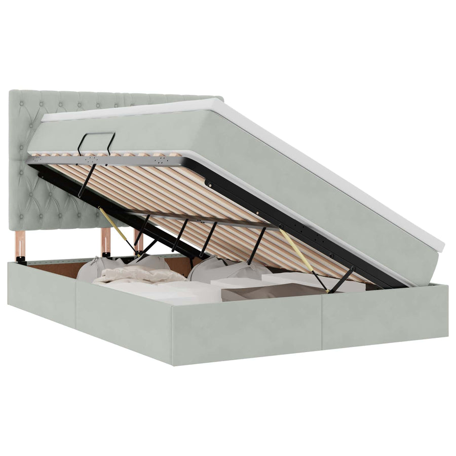 Opbergbed met LED met matras Lichtgrijs 140 x 190 cm Fluweel