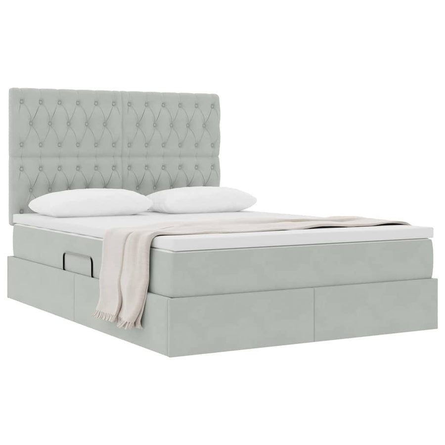 Opbergbed met LED met matras Lichtgrijs 140 x 190 cm Fluweel
