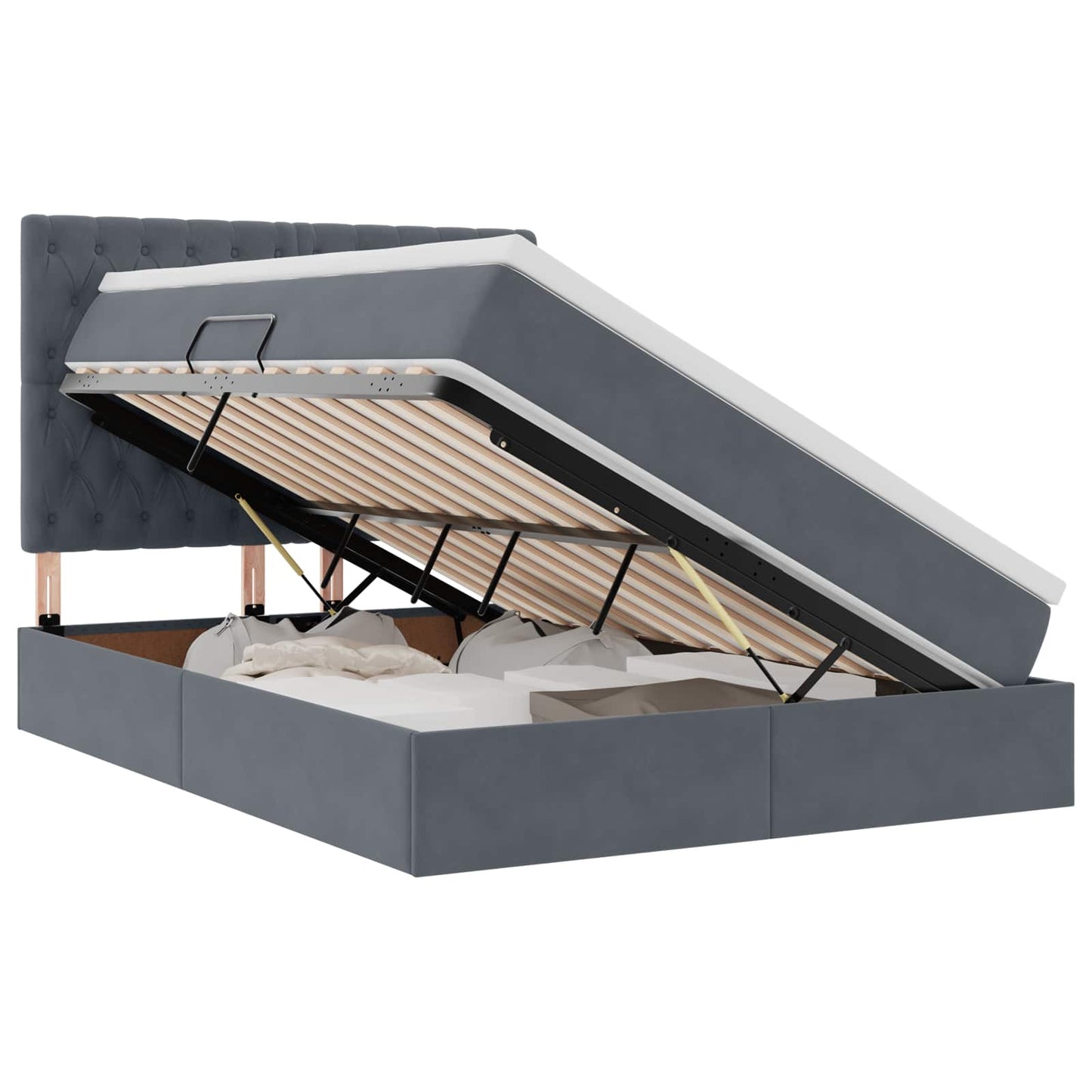 Opbergbed met LED met matras Donkergrijs 140 x 190 cm Fluweel