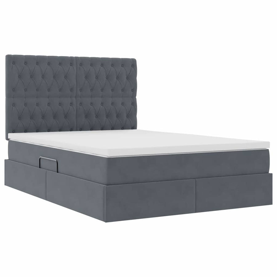 Opbergbed met LED met matras Donkergrijs 140 x 190 cm Fluweel