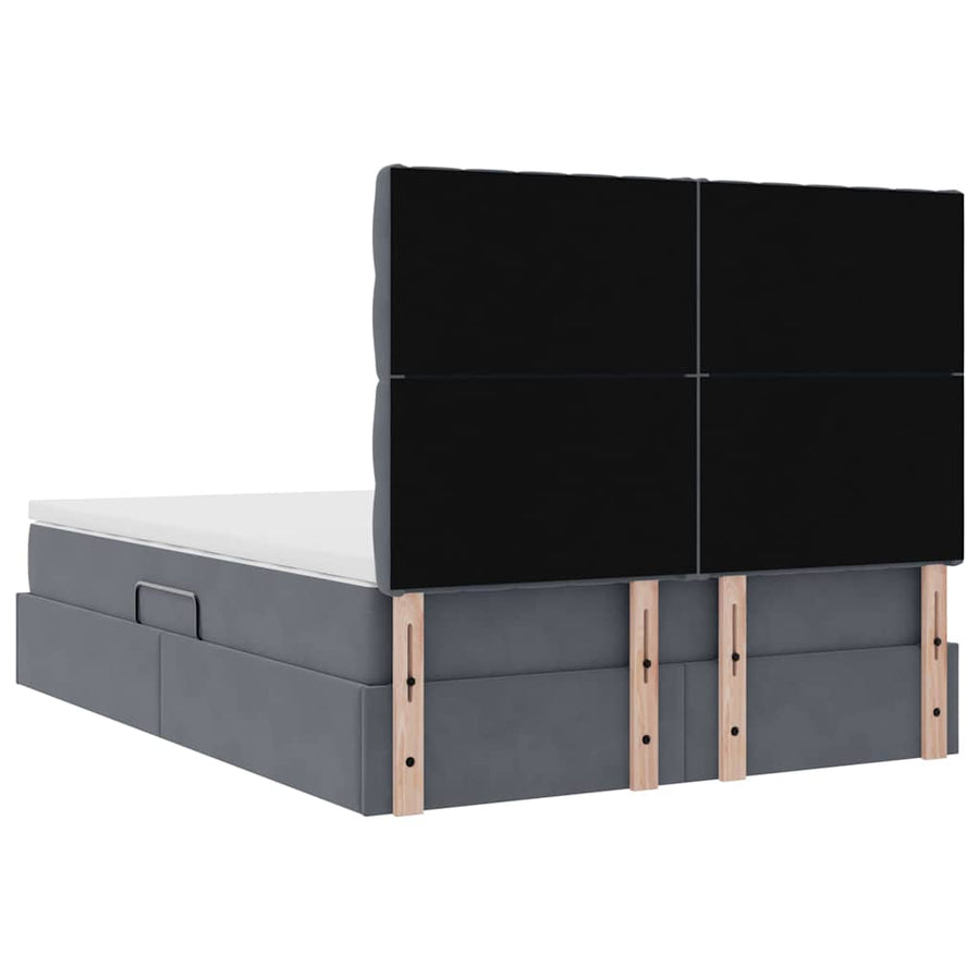Opbergbed met LED met matras Donkergrijs 140 x 190 cm Fluweel