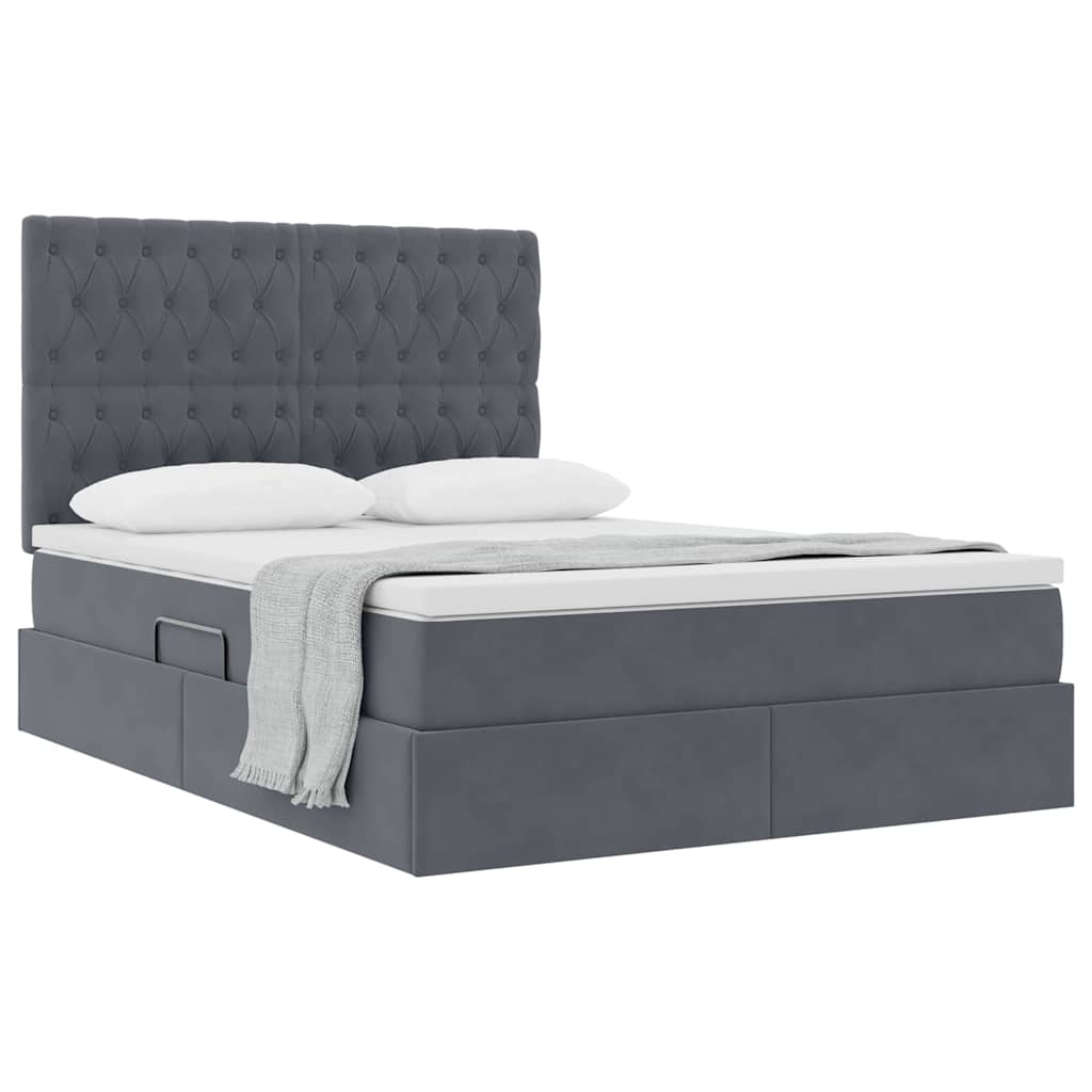 Opbergbed met LED met matras Donkergrijs 140 x 190 cm Fluweel