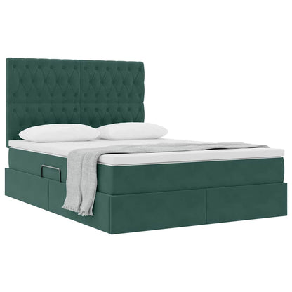 Opbergbed met LED met matras Donkergroen 140 x 190 cm Fluweel