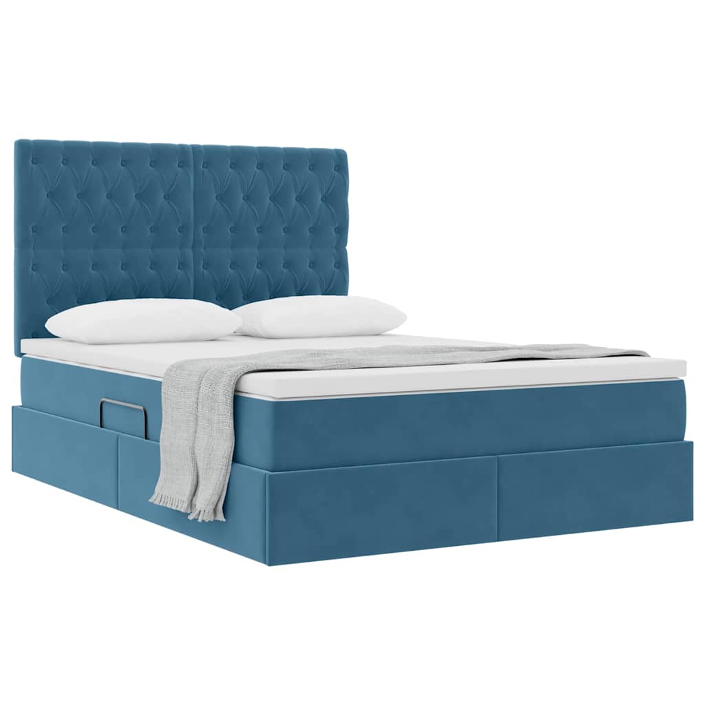 Opbergbed met LED met matras Donkerblauw 140 x 190 cm Fluweel