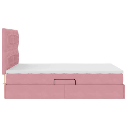 Opbergbed met LED met matras Roze 140 x 190 cm Fluweel