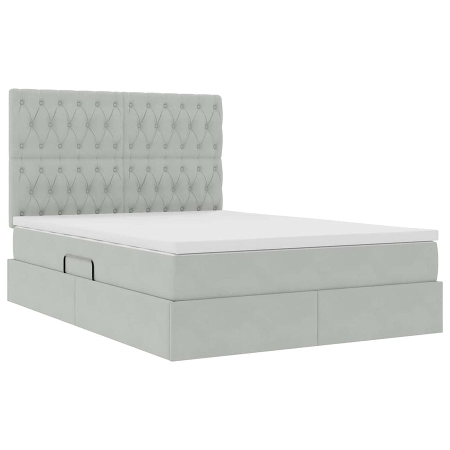 Opbergbed met LED met matras Lichtgrijs 140 x 200 cm Fluweel