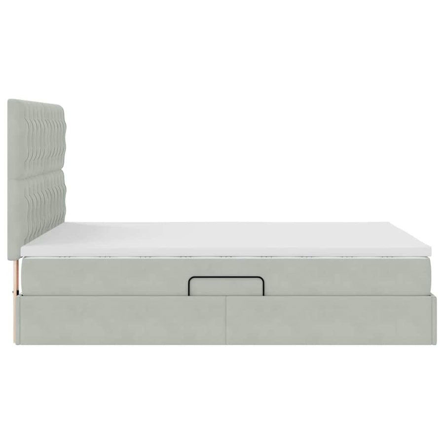 Opbergbed met LED met matras Lichtgrijs 140 x 200 cm Fluweel